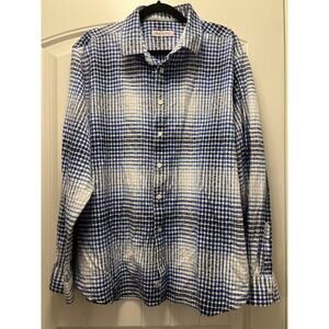 James Campbell Men’s Long Sleeve Plaid Flannel‎ Textured Shirt Sz XXL Blue White